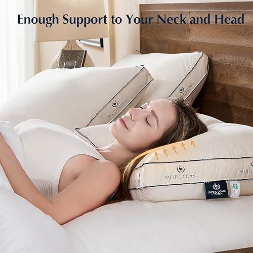 Miniatura 4 de Pacific Coast Juego de 2 almohadas de plumas de ganso y plumón para dormir de lado y espalda, tamaño King, funda de algodón 100% orgánico, almohadas