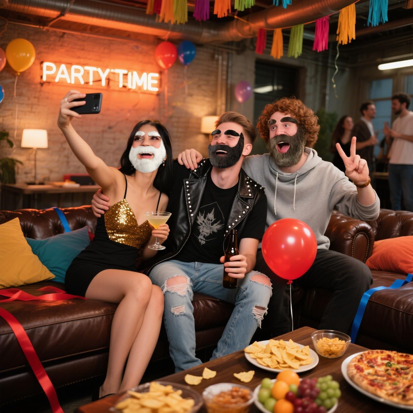 HOMELEX 3 Pcs Self Adhesive Fake Mustache and Eyebrows Set Fake Beard for Costume and Halloween Festival Party