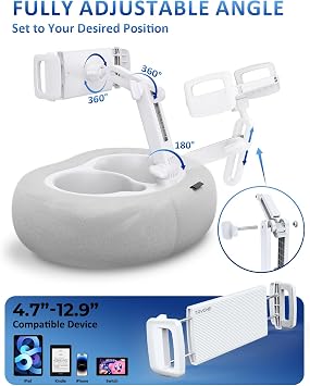Tablet Stand Ereader Pillow Holder with 2 Detachable Trays & Soft Plush Pillow + Remote Control Page Turner for Kindle - Compatible with 4.7 - 13 Devices for Kindle, Kobo, iPad, iPhone, Android; Feat