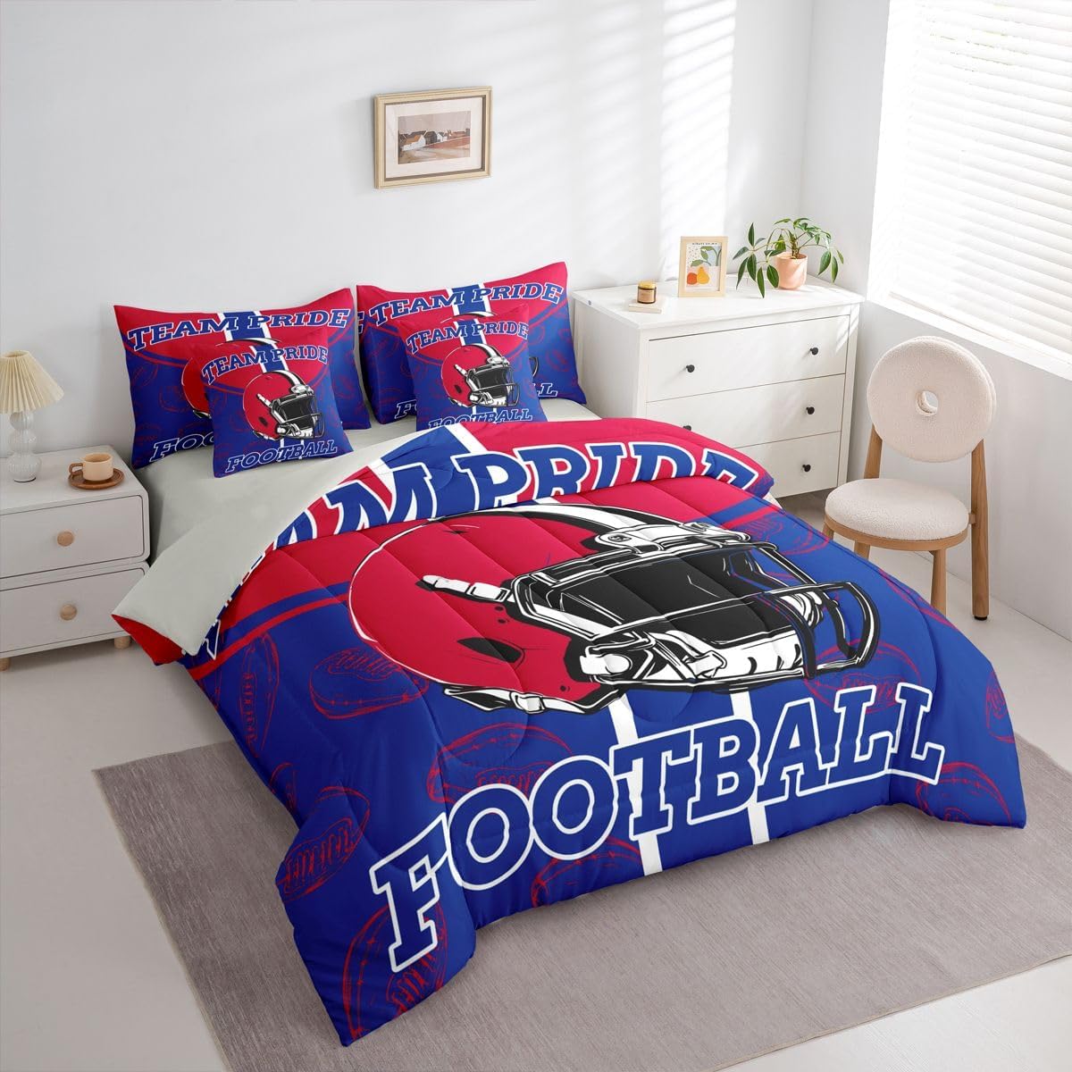 Feelyou Football Comforter Set with Sheets 7 Piece Twin Size Ball Games Bedding Set for Kids Boys Girls Rugby Bed in a Bag City of Footballs Room Decor Rugby Sports Soft Lightweight