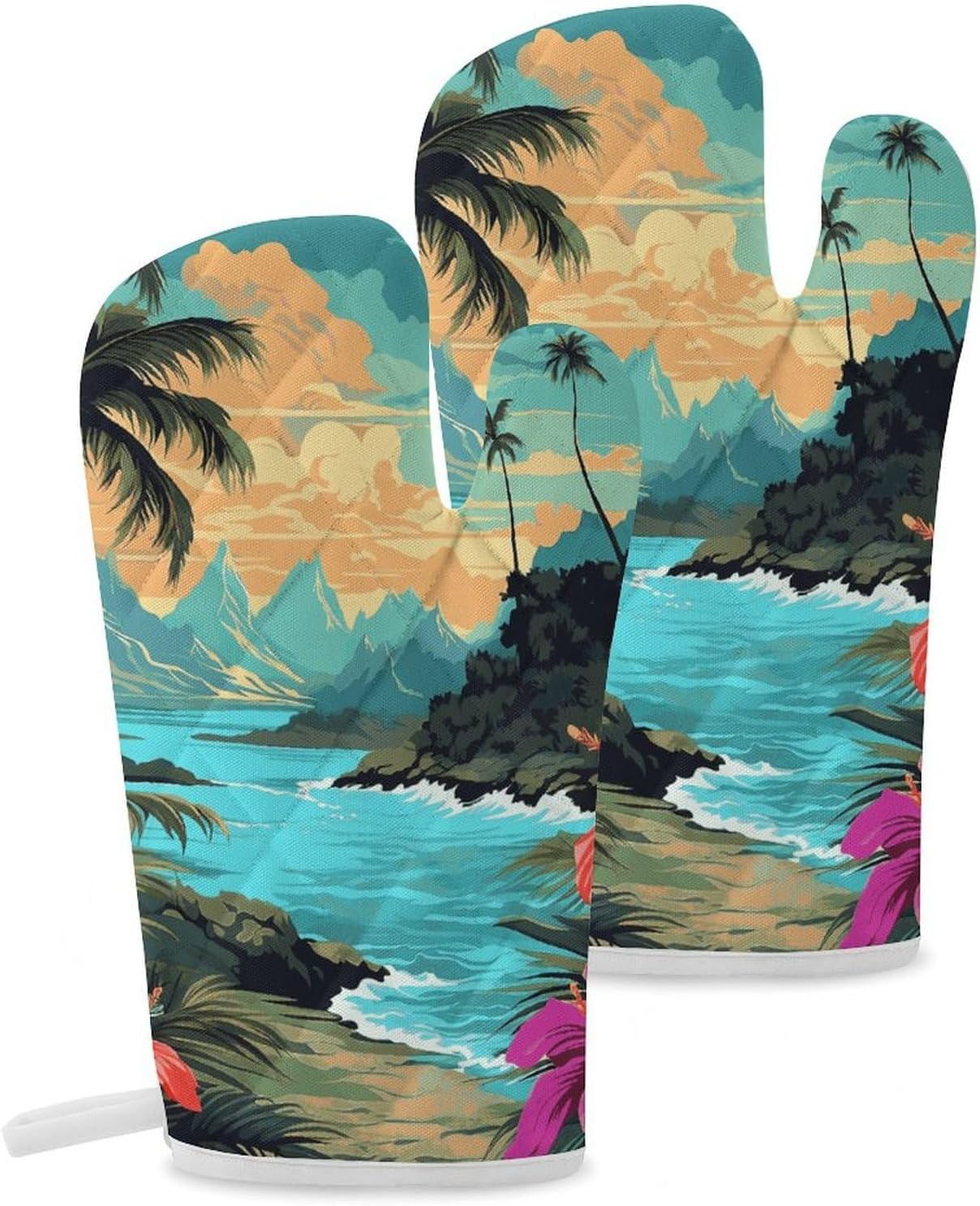 2 Pcs Oven Mitts Heat Resistant Kitchen Gloves Soft Safety Hello Hawaii Oven Glove for Microwave, Barbecue