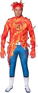 Mens Fantastic Four Human Torch Zentai Costume | Adult Superhero Jumpsuit and Flame Detailed Hood