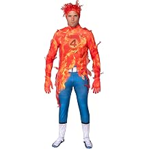 Mens Fantastic Four Human Torch Zentai Costume | Adult Superhero Jumpsuit and Flame Detailed Hood