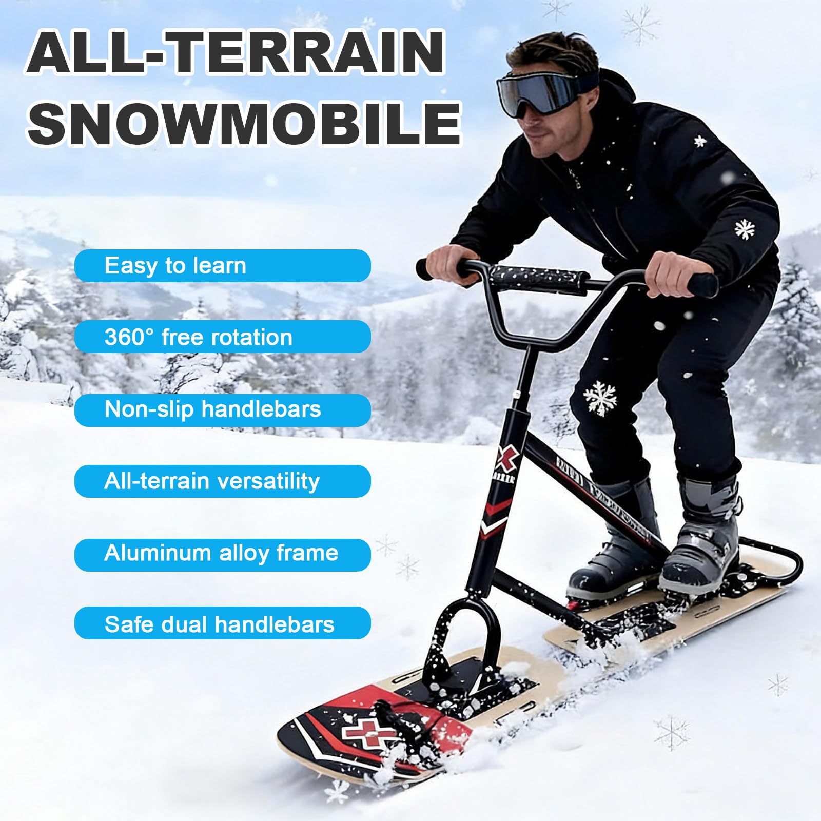 SHAHRYAR Nouvelle Trottinette des Neiges pour Enfants Et Adultes,Luges/Snowboards pour Adultes,Direction Pivotante À 360°, Capacité De Charge De 150 Kg,Luge De Snowboard Lightcolor