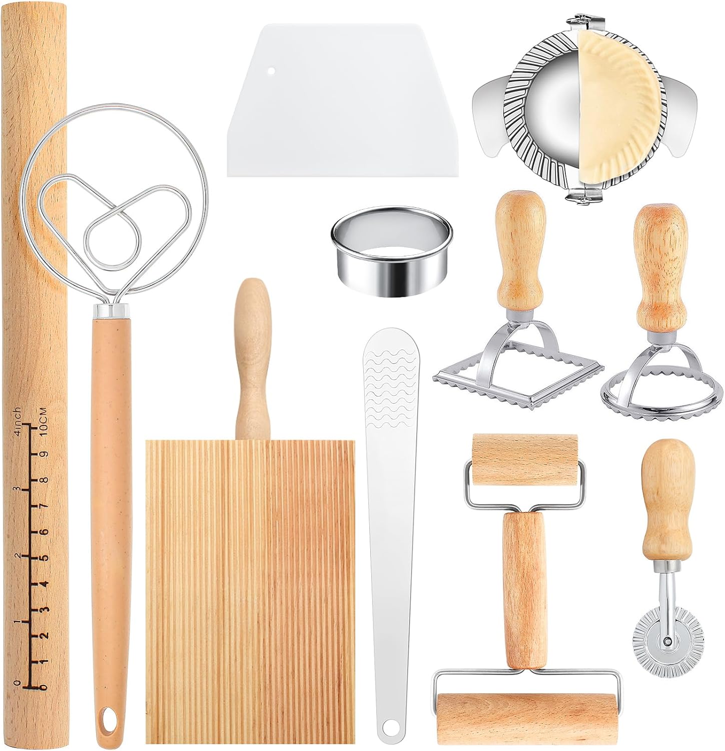 Pasta Making Tools Set, 11 PCS Accessories included,Wooden Pasta Making Kit, for Ravioli, Pasta, Dumplings Lasagna, Pierogi,Cookies