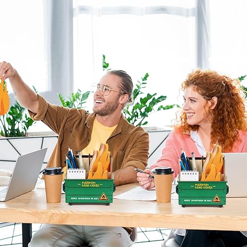 Miniatura 6 de Chuangdi Juego de 3 contenedores de bomberos, soporte para lápices con 150 tarjetas de notas de llama, accesorios de escritorio, decoración de