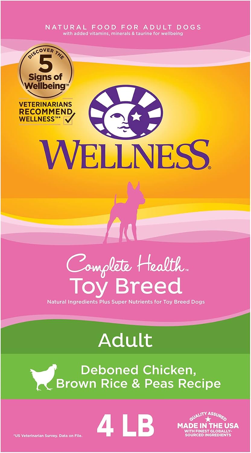 Wellness Complete Health Toy Breed Dry Dog Food with Grains, Chicken & Rice, 4-Pound Bag