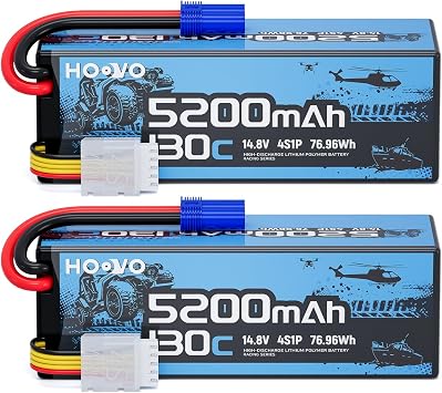 HOOVO 4 S بطارية ليبو،130 C 5200 mAh 14.8 V RC بطارية السيارة، حالة صعبة مع EC5 التوصيل، متوافق مع 1/8 و 1/10 مقياس RC فيشيل، أرما كراتون 8 S، RC عربات التي تجرها الدواب شاحنة الزاحف الوحش قارب، 2 حزمة