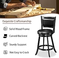 Vista 5 de ERGOMASTER Taburetes de bar giratorios de 24 pulgadas con respaldo, madera de caucho, negro, juego de 2