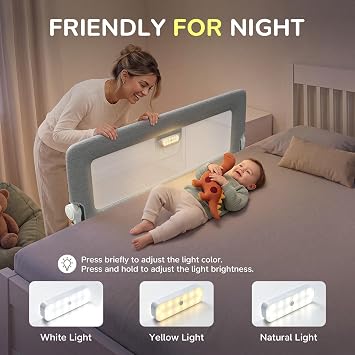 Bed Rail for Toddlers - Safety Baby Guard with Night Light,Grey 47