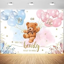 10x8ft Gender Reveal Backdrop Baby Bear Boy or Girl Photography Background Baby Shower Party Blue and Pink Banner Decorations Supplies Photo Booth Props