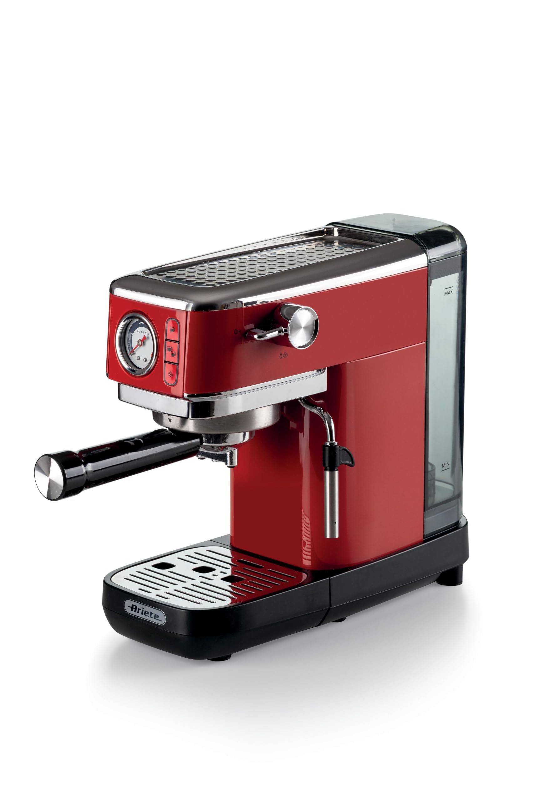 Ariete Moderna Espresso Slim Kahve Makinesi Kırmızı 1381/13 - Metal Espresso Kahve Makinesi, Öğütülmüş Kahve ve ESE Pod Kahve ile Uyumlu, 1300 Watt, 1,1 Litre Su Tankı, Maxi Cappuccino Cihazı
