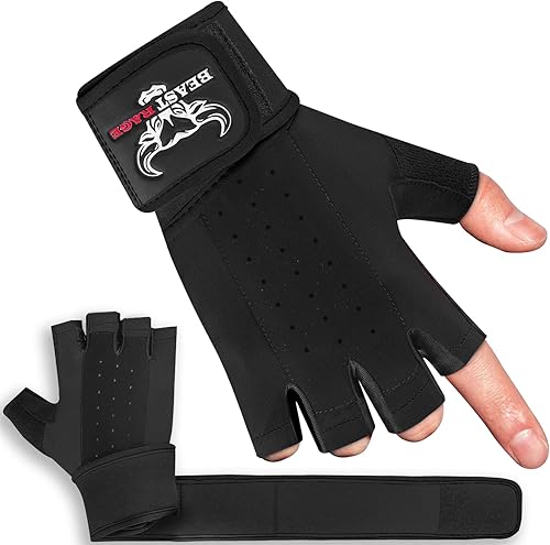 Miniatura 4 de BEAST RAGE Guantes de entrenamiento acolchados para hombres, correas largas para la muñeca estabilizan el agarre para adultos, guantes de