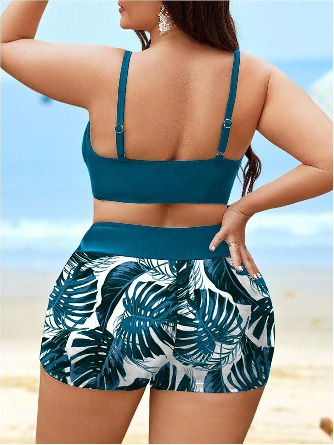 GORGLITTER Women's Plus Size Bathing Suit Tropical High Waisted Bikini Set 2 Piece Full Coverage Swimsuit
