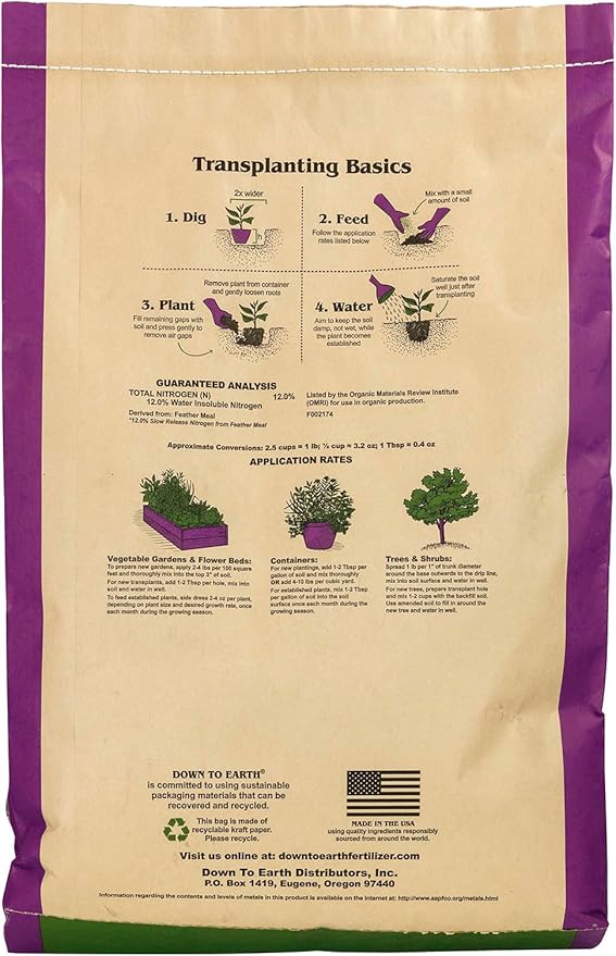 Down To Earth Fertilizante Orgánico de Pluma 12-0-0, 20 lb miniatura 2