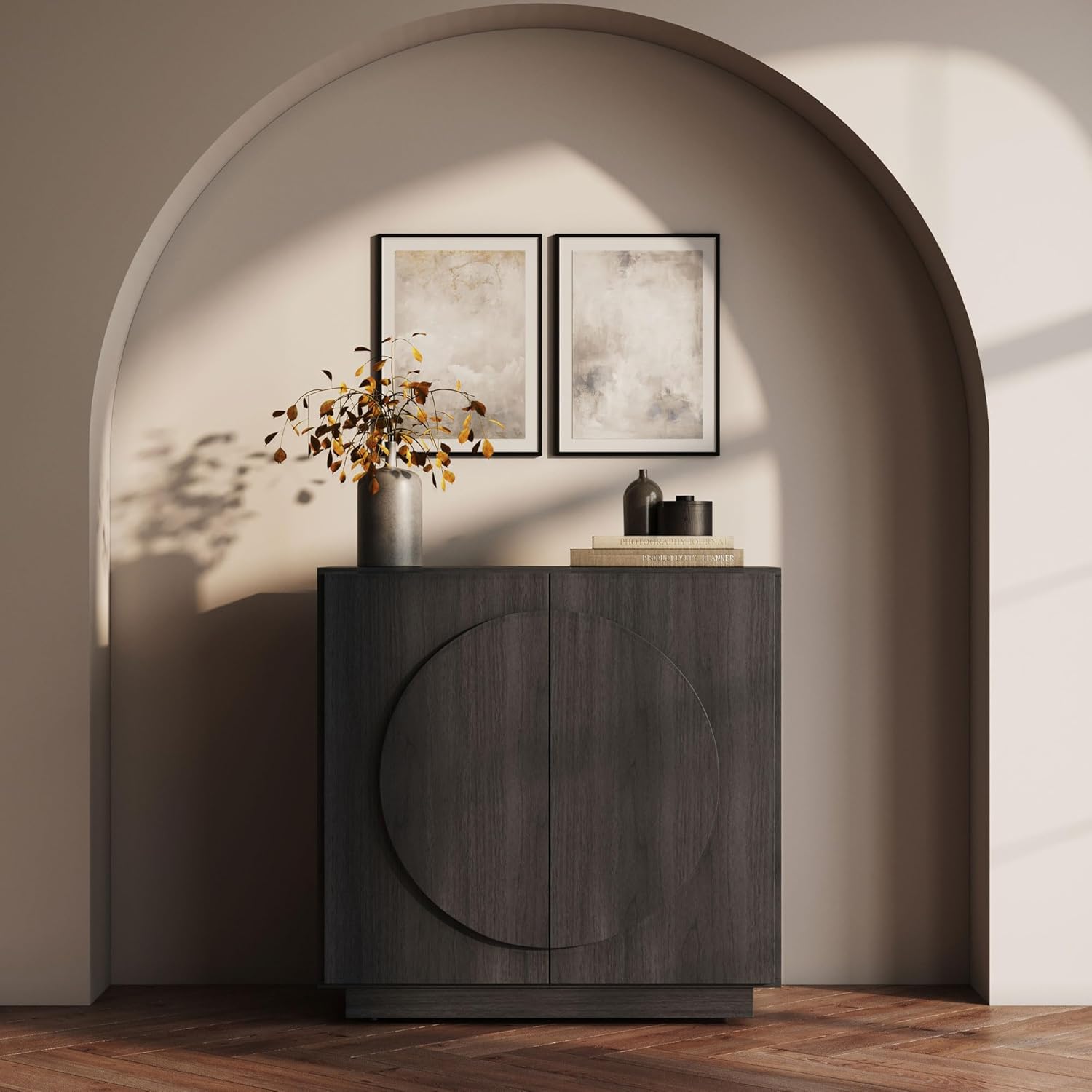 Sideboard - Black, Wood, Mid-Century, Arched