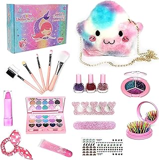 Taimi 19 Pcs Girls Makeup Kit, Princess Dress up Makeup Set with Cute Cosmetic Makeup Bag, Pretend Play Makeup Beauty Toys for Little Girls Birthday Gifts Easy to Remove