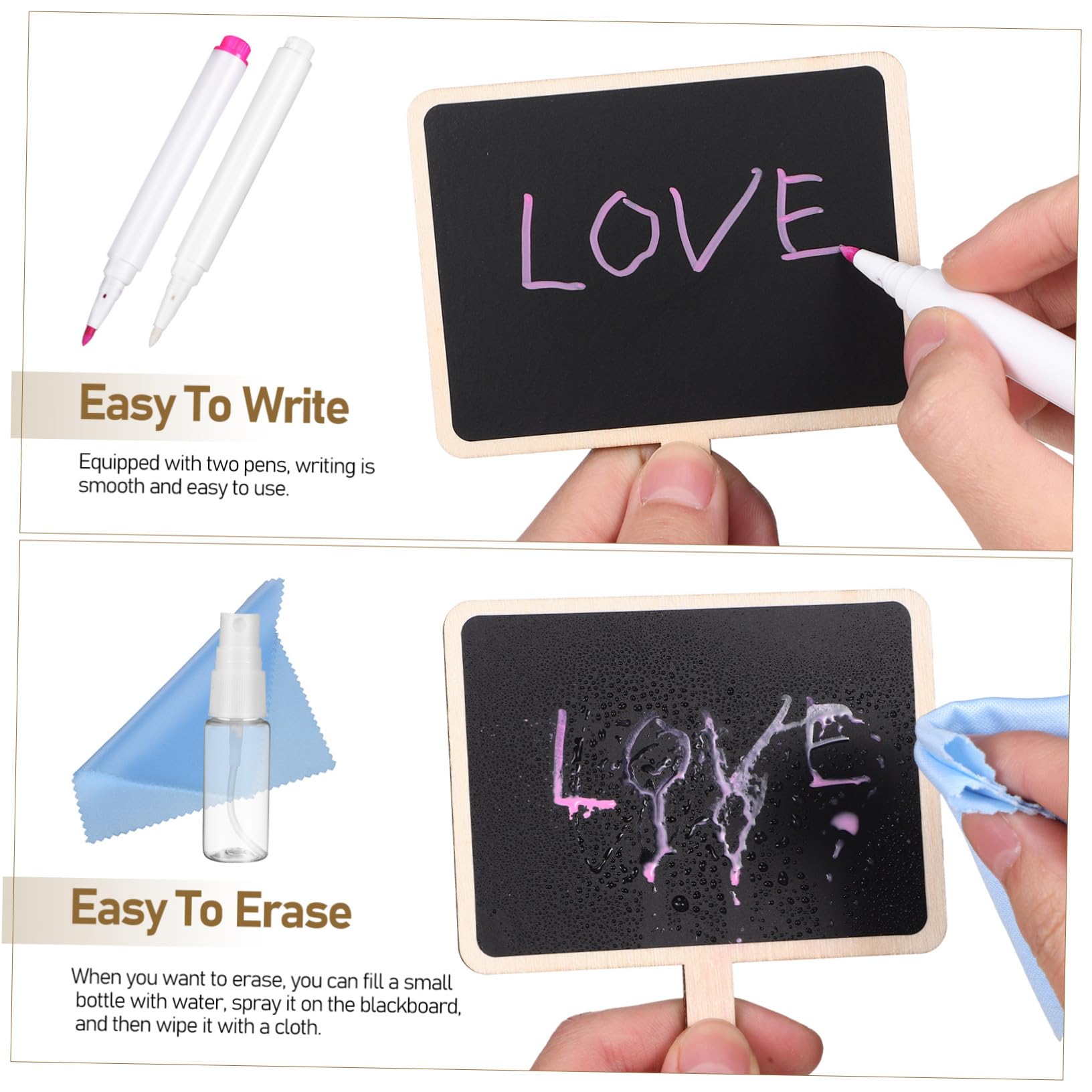 Angoily 2 Ensembles Mini Ardoises Rectangulaires Bois avec Support Étiquettes Effaçables pour Buffet et Fêtes Lot de Tableaux Noirs avec Craies et Stickers Décoration et