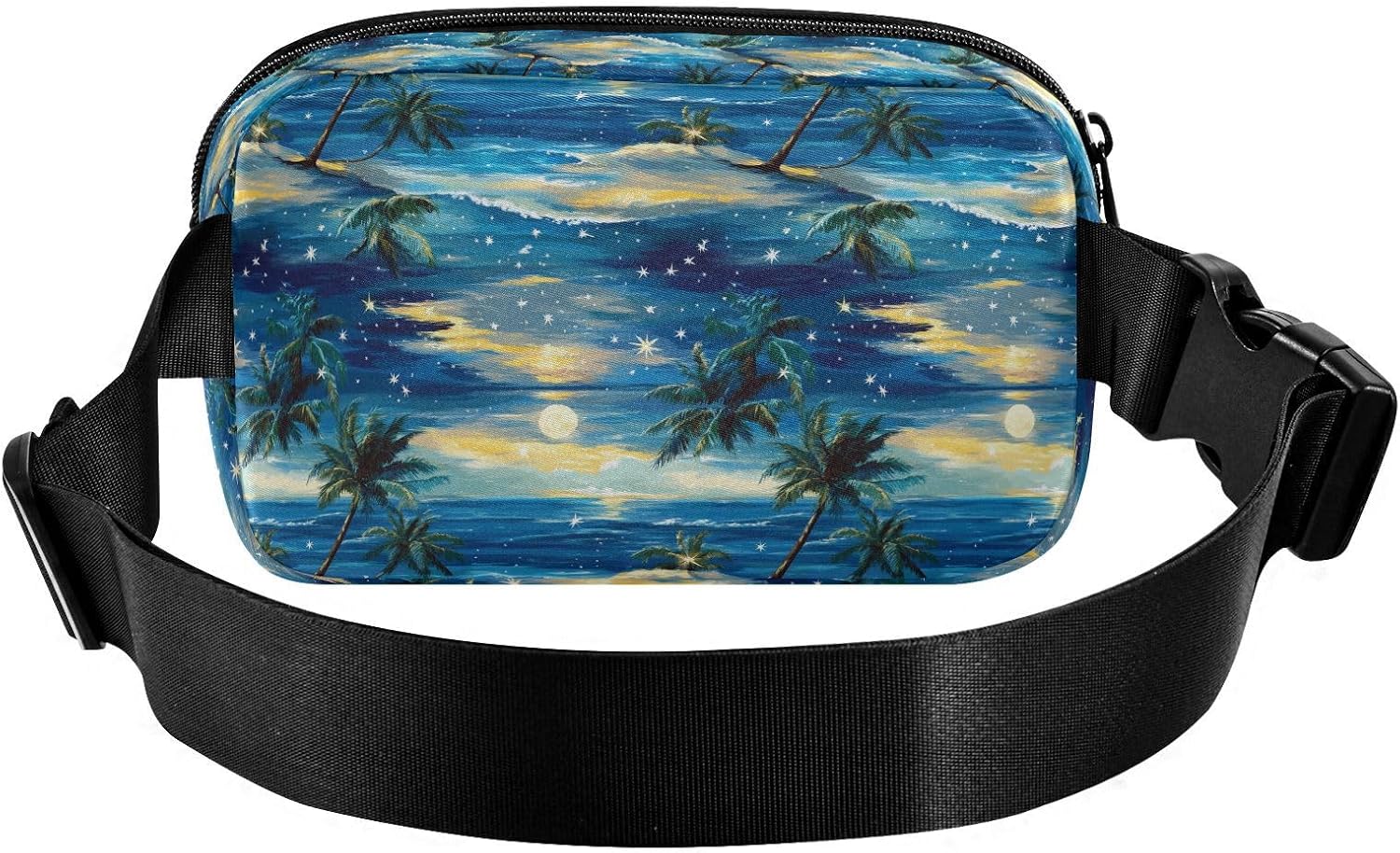 Beach Scenery Coconut Trees Stars Ocean Fashionable Fanny Pack Waist Bag for Men Women Water Resistant Belt Bag with Adjustable Strap for Travel Running Hiking