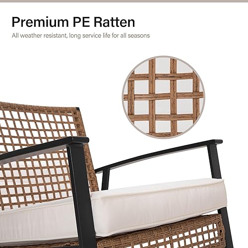 Miniatura 3 de LAUSAINT HOME Juego de 3 piezas de patio bistró mecedor, juegos de bistró al aire libre, muebles de mimbre para patio, sillas mecedoras y mesa