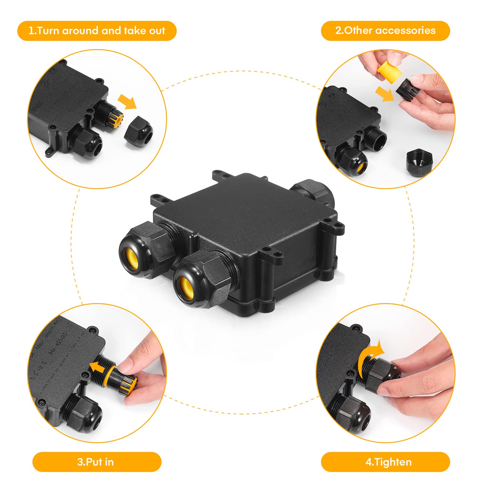 Boîte de Jonction, 5Pcs Boîtier de Raccordement, IP68 Connecteur Étanche 3 Voies, Extérieur Étanche, pour Câble de Diamètre 4-14 mm