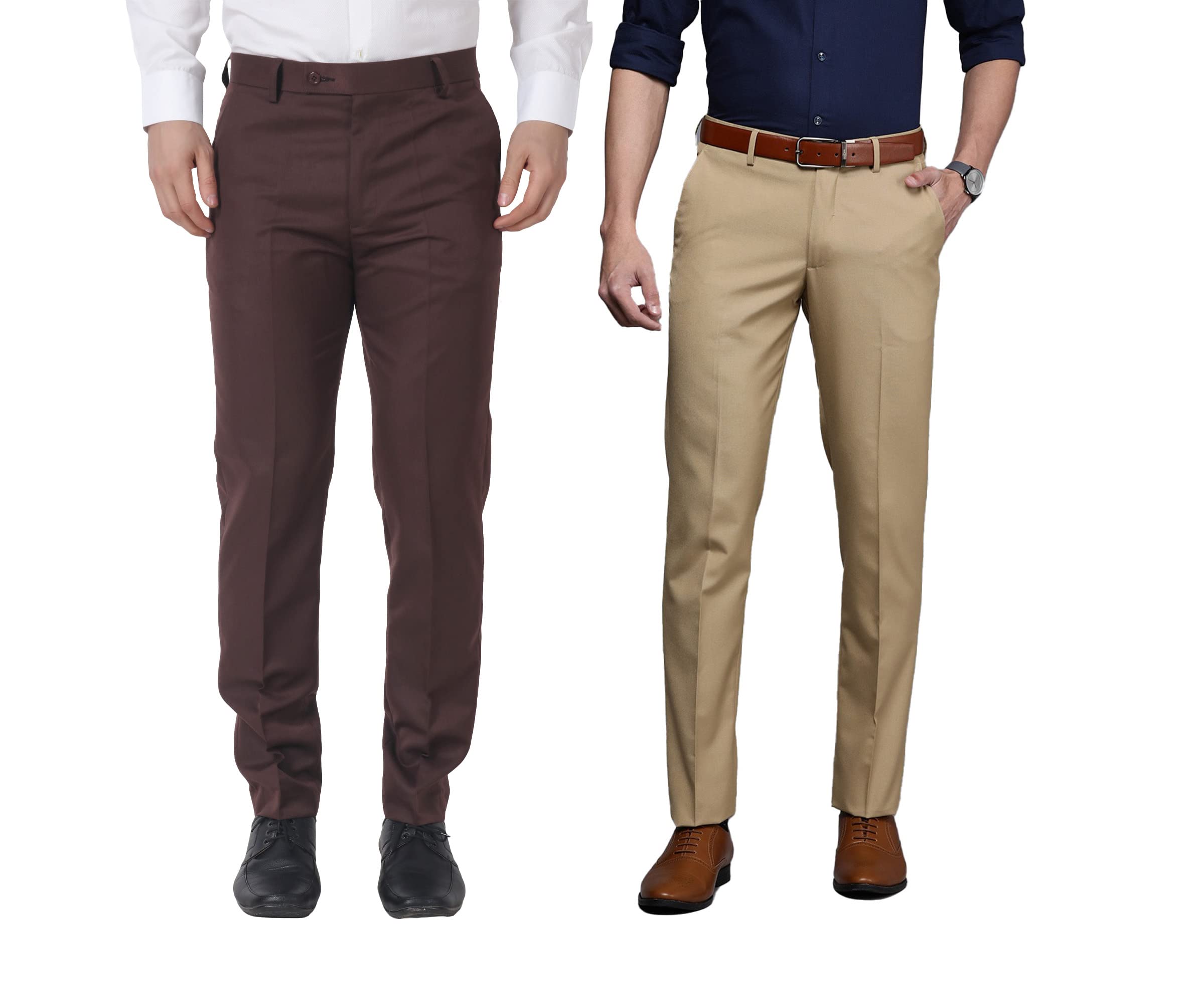 MALENO Men Formal Trouser Regular Fit Solid | Soft and Breathable Pant Combo (Pack of 2)