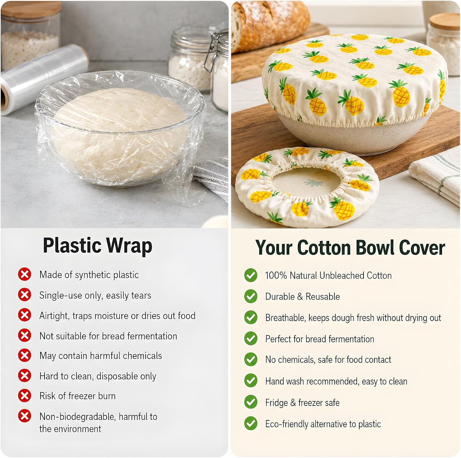 Bowl Covers 4 Pcs, Reusable Cotton Bowl Covers, Fits 3.5"–12", Nature Made