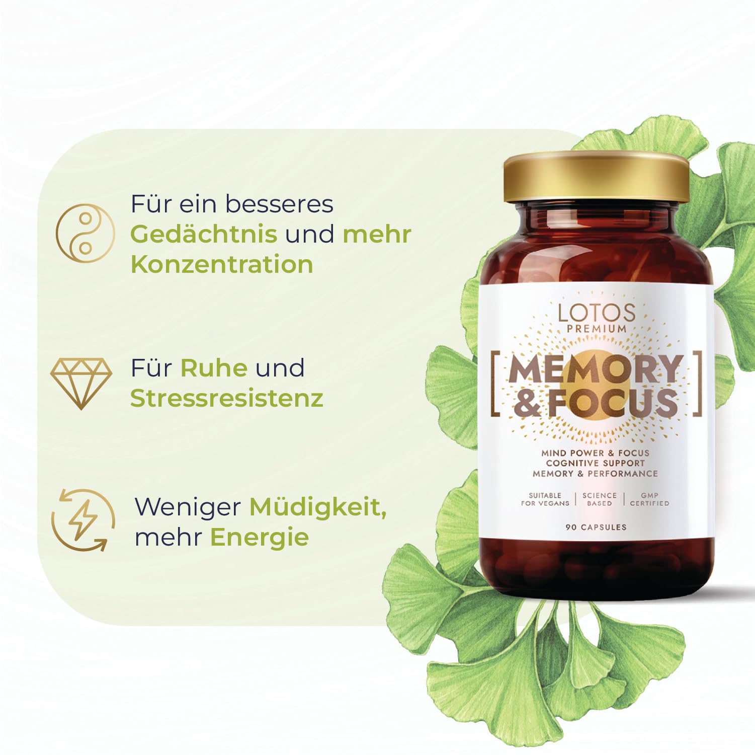 Ginkgo Biloba 6000mg pro Kapsel (50:1 Extrakt) Hochdosiert - mit Ashwagandha und Vitamin B Komplex - Premium Ginko für Gedächtnis und Konzentration - 90 Kapseln - Premium, Vegan, Laborgeprüft