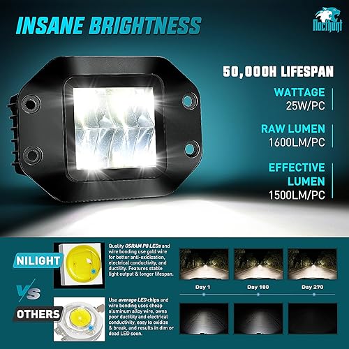 Miniatura 3 de Nilight Luces LED de montaje empotrado, 2 unidades, 4.7 pulgadas, 4 LED, haz de inundación, luz de parachoques LED para todo terreno, luces de