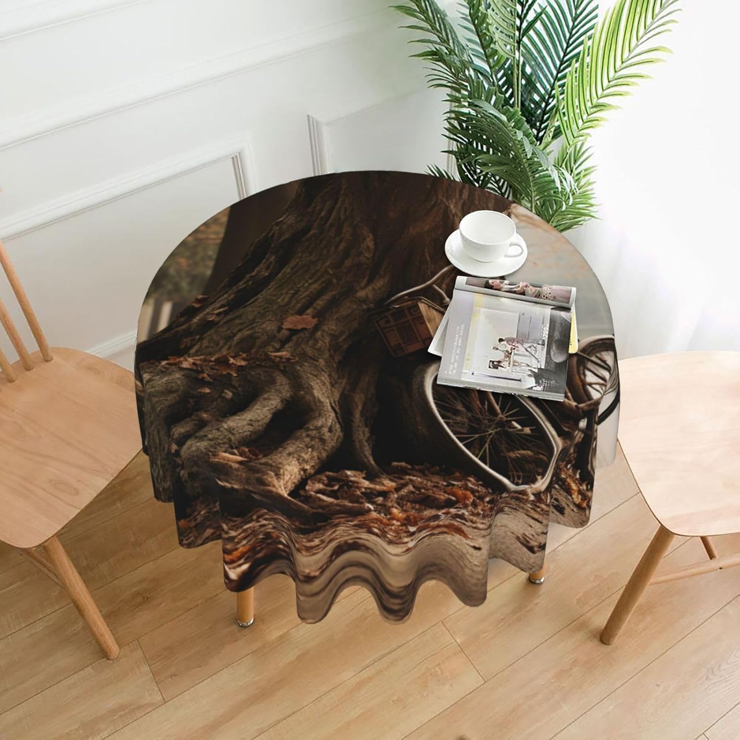 Autumn Tree Print Wrinkle Free Dining Table Cover for Birthday Party Farmhouse Tablecloths Up to 60 x 60 Inches