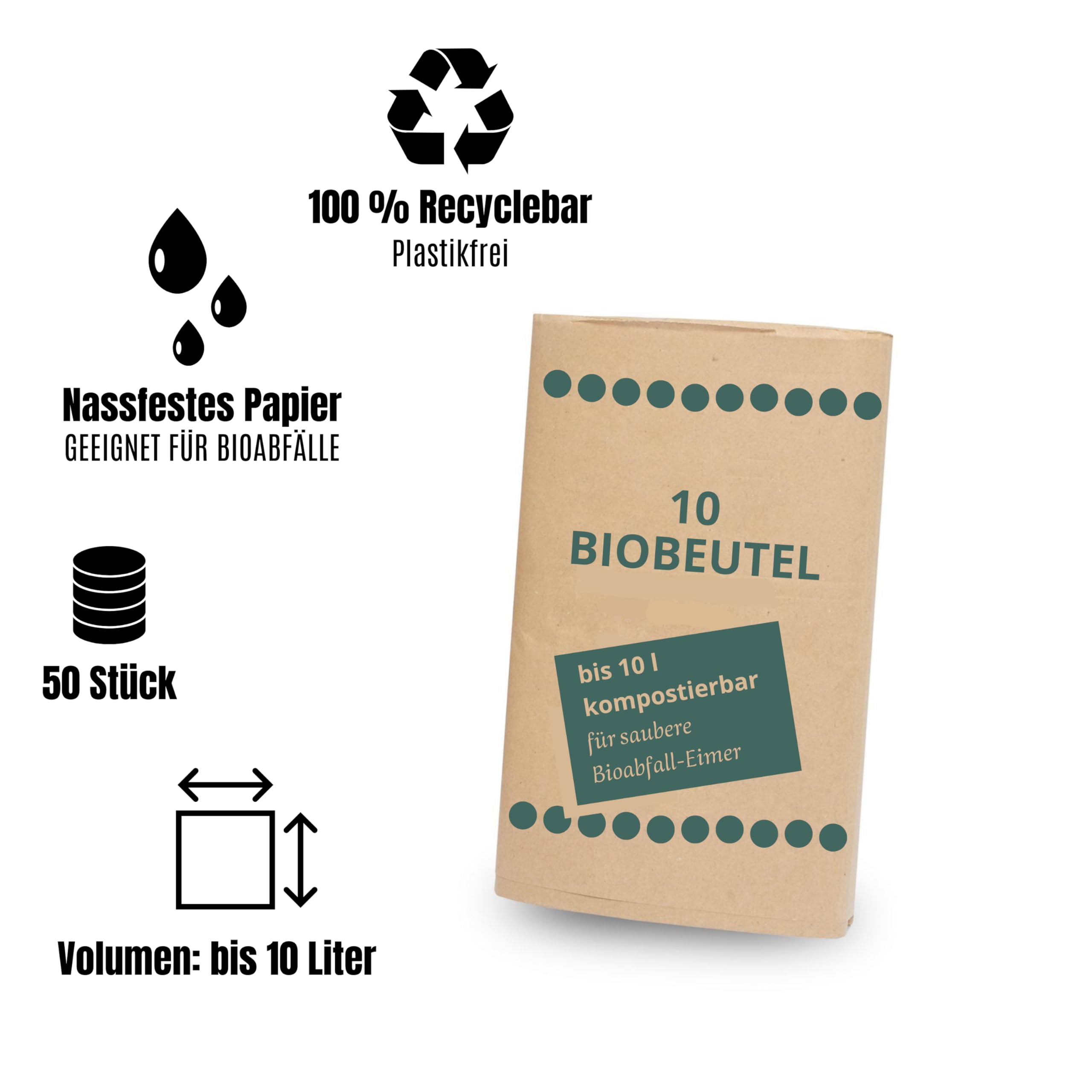 Sacchetti Per La Spazzatura Compostabili Al 100%, 10 L, 20 Pezzi, Verde - Foto 5