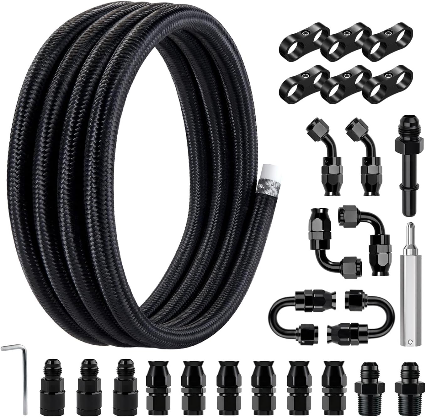 EVIL ENERGY 6AN PTFE Fuel Line Kit,E85 Nylon Braided Fuel Hose 20FT PTFE LS Swap EFI Fuel Line Fitting Kit AN6