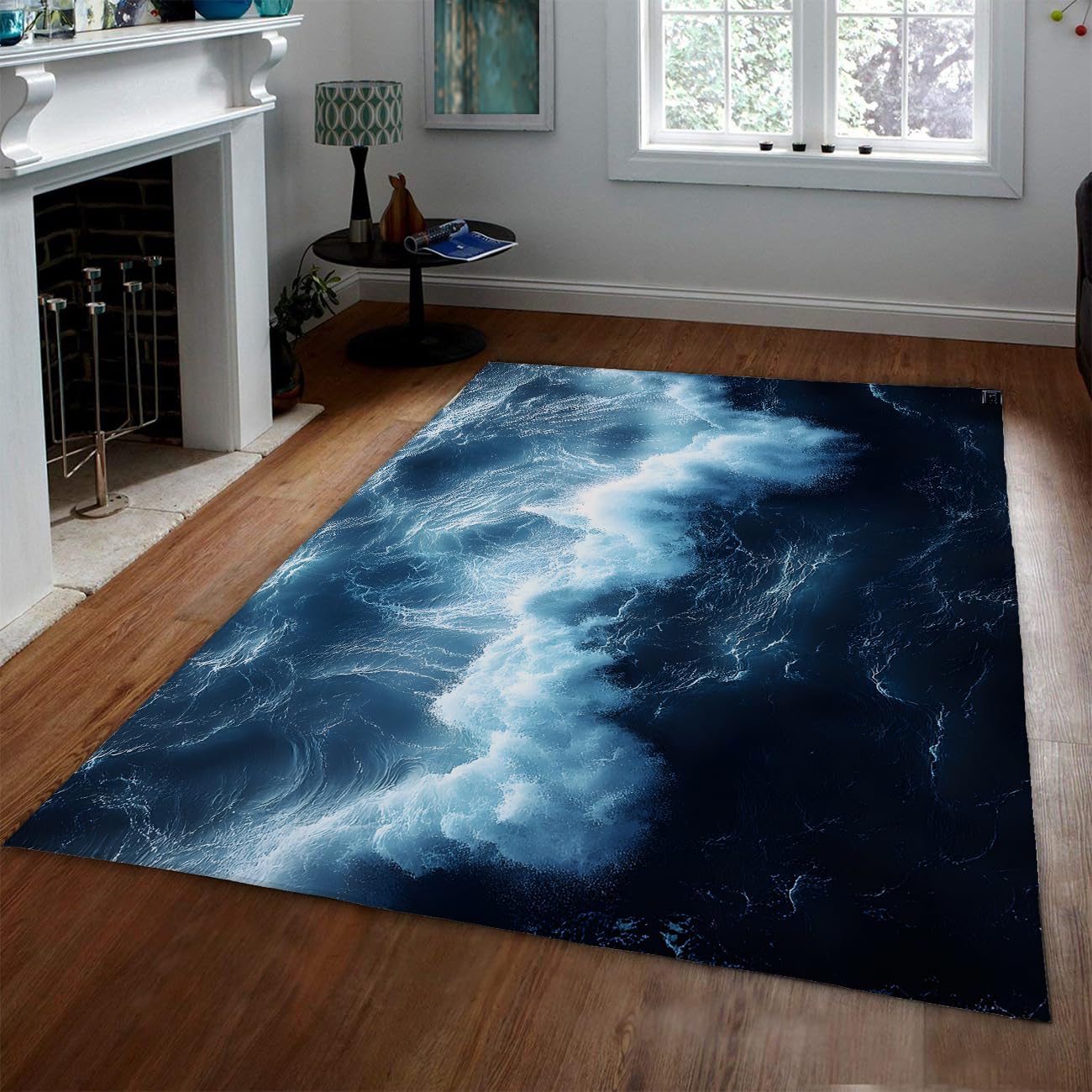 Ocean Plaża Dywan 120 x 160 cm Niebieskie fale Morskie Dywaniki Zmywalny Antypoślizgowy Dywan Głęboki Niebieski do Salonu Jadalni Akademiku Sypialnia