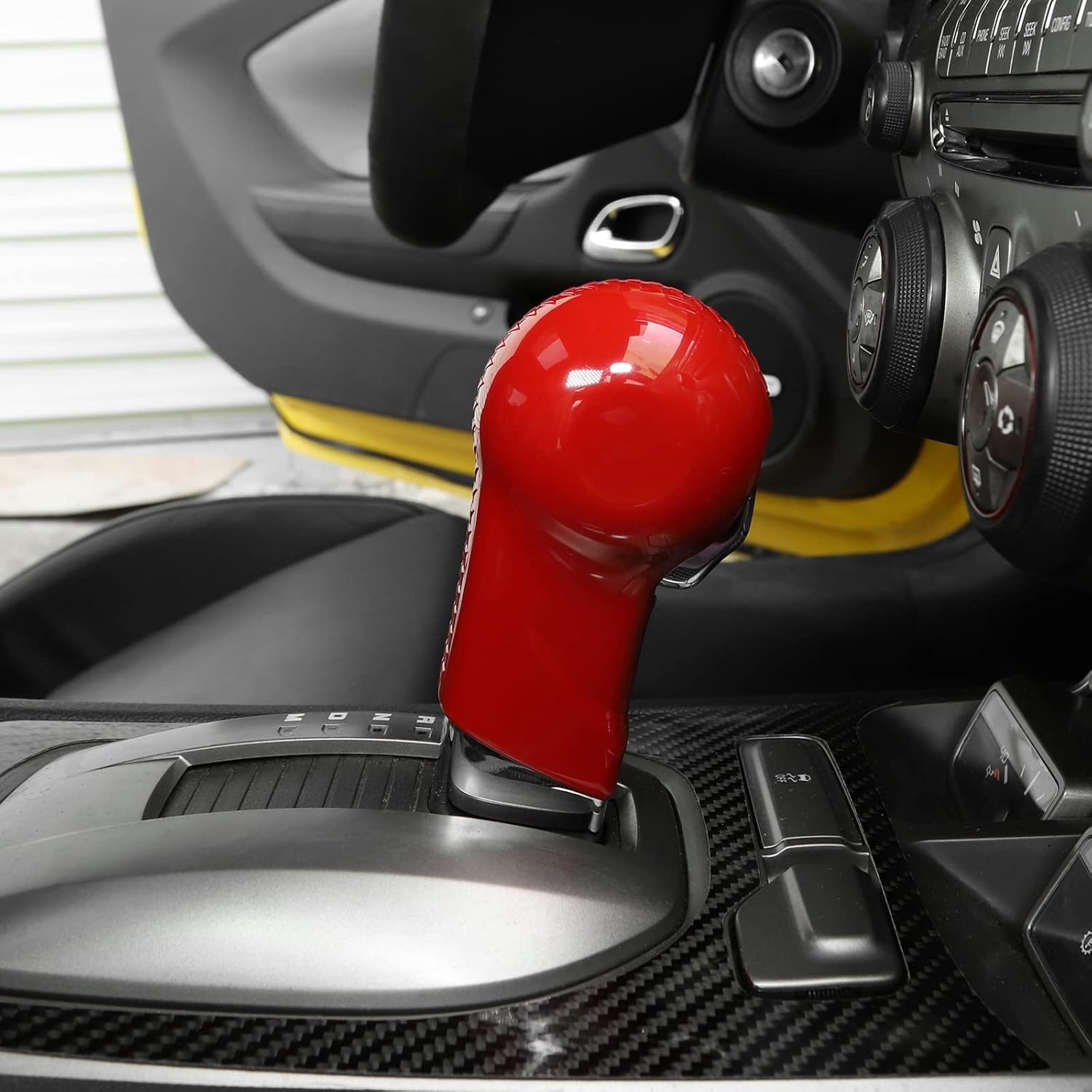 Jimen Compatible with Chevrolet Camaro 2010-2015, Center Console Gear Shift Knob Cover Trim (Red)
