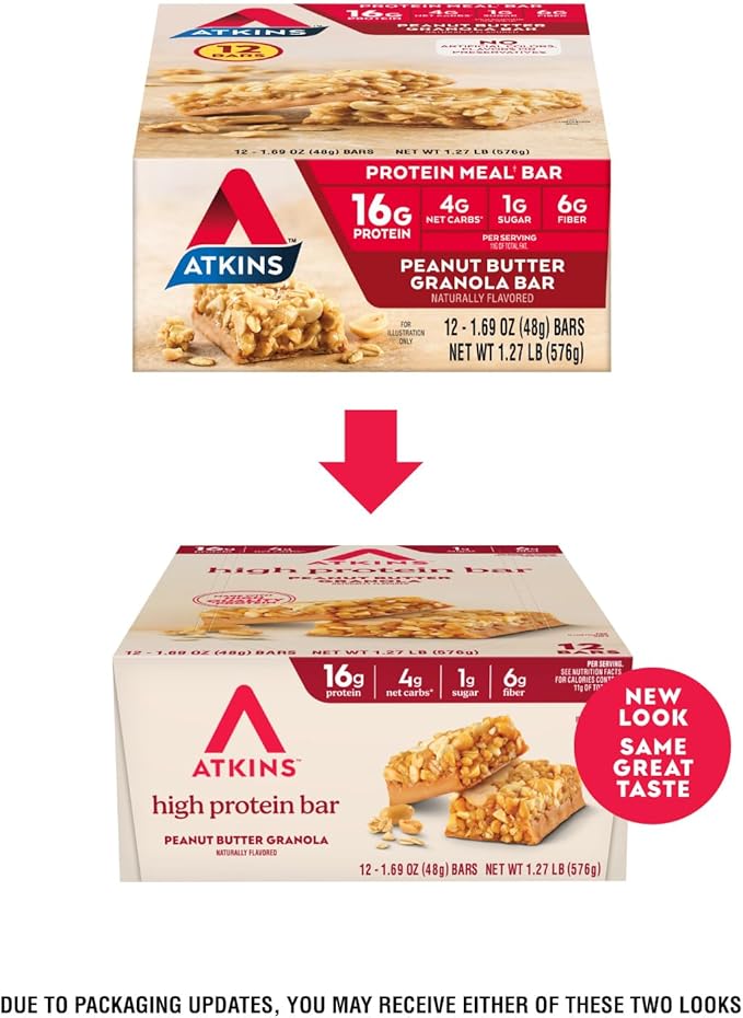 Barra de proteína Atkins Peanut Butter Granola, 16g proteína, 12 unidades miniatura 2