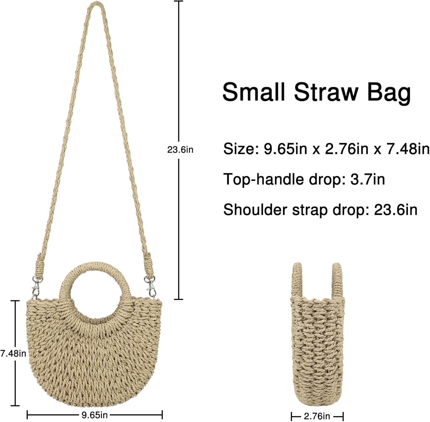 Womens Straw Beach Bag Woven Crossbody Shoulder Bags Top Handle Satchel Handbag Purse for Summer - Image 6