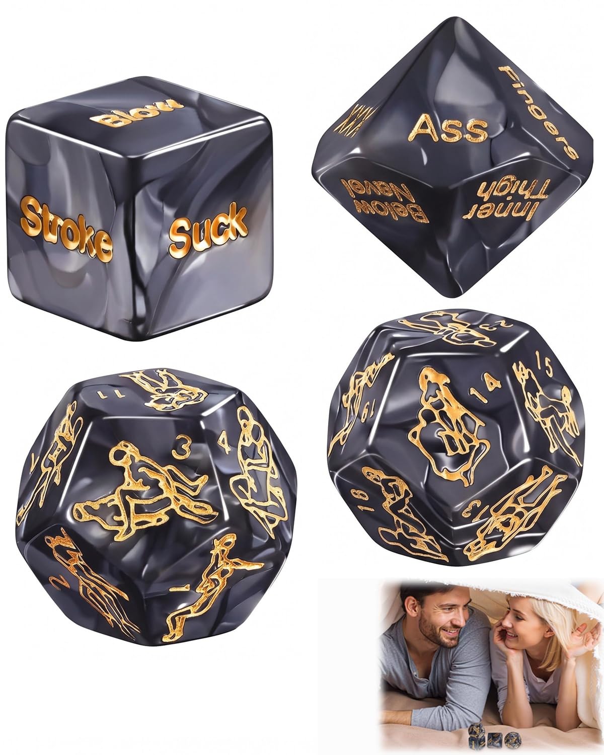 Jeu de Des Erotique Couple Lot de 4 Des en Plastique Securise (Noir Perle) Brise la Glace &...