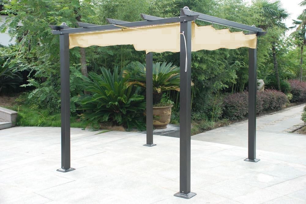 Garden Aluminium 3m Pergola Black Frame Cappuccino Canopy