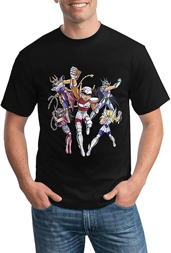 Saint Seiya Camisa Hombre Patrón Personalizado Manga Corta Camiseta Moda Cuello Redondo Camisetas Negro