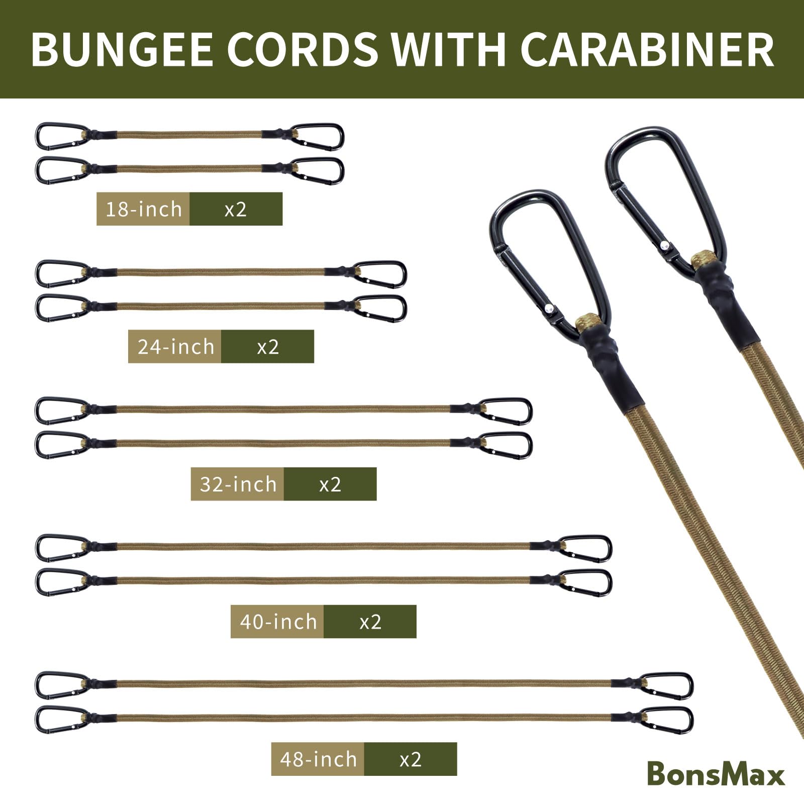 Confezione da 10 corde elastiche con ganci a moschettone, clip in alluminio resistente per portapacchi auto, campeggio all'aperto, tende, teloni, portabici, carrello a mano, bambola-cachi (confezione