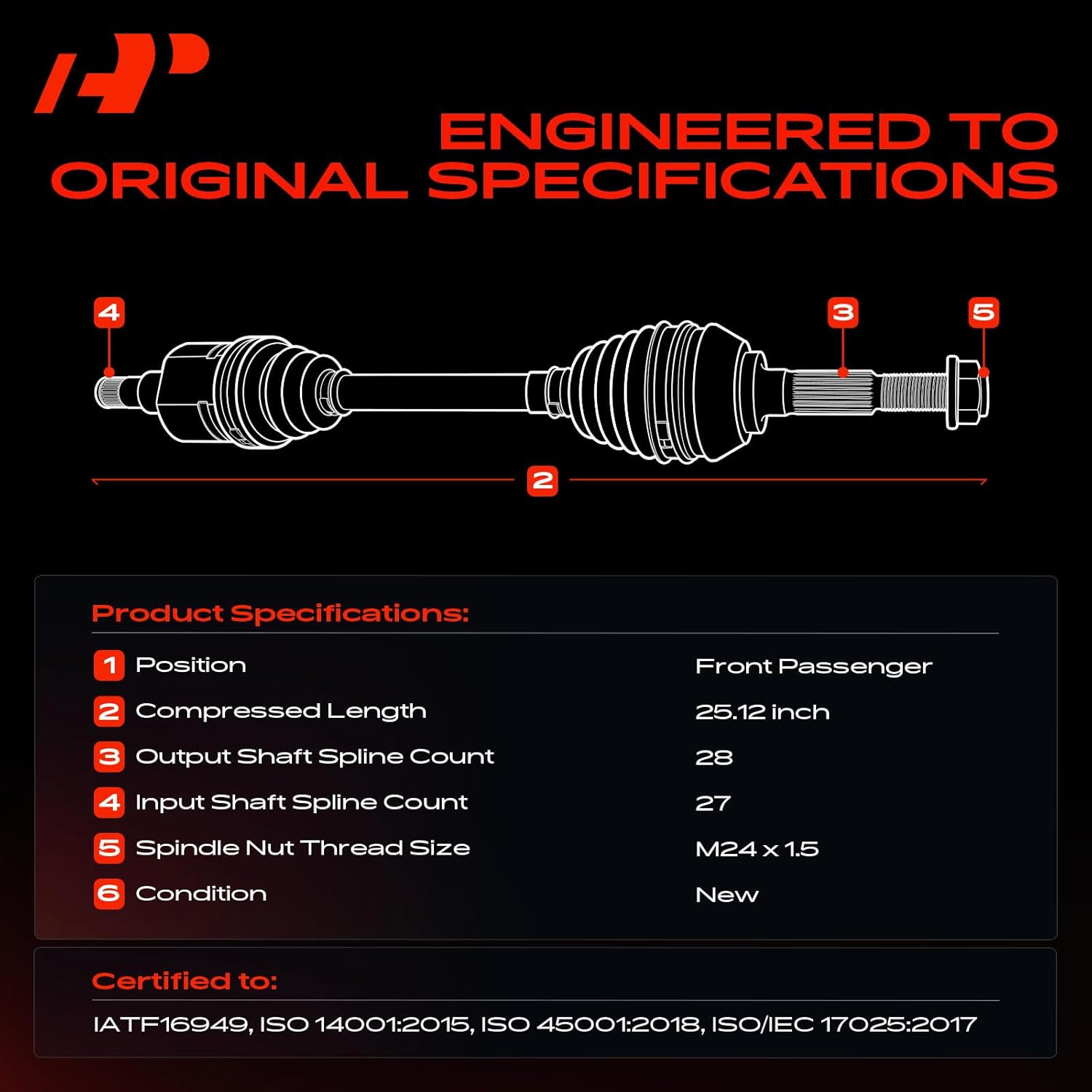 A-Premium CV Axle Shaft Assembly Compatible with Honda Accord 1998 1999 2000 2001 2002, L4 2.3L, Front Right Passenger Side, Replace# 44010S84A00