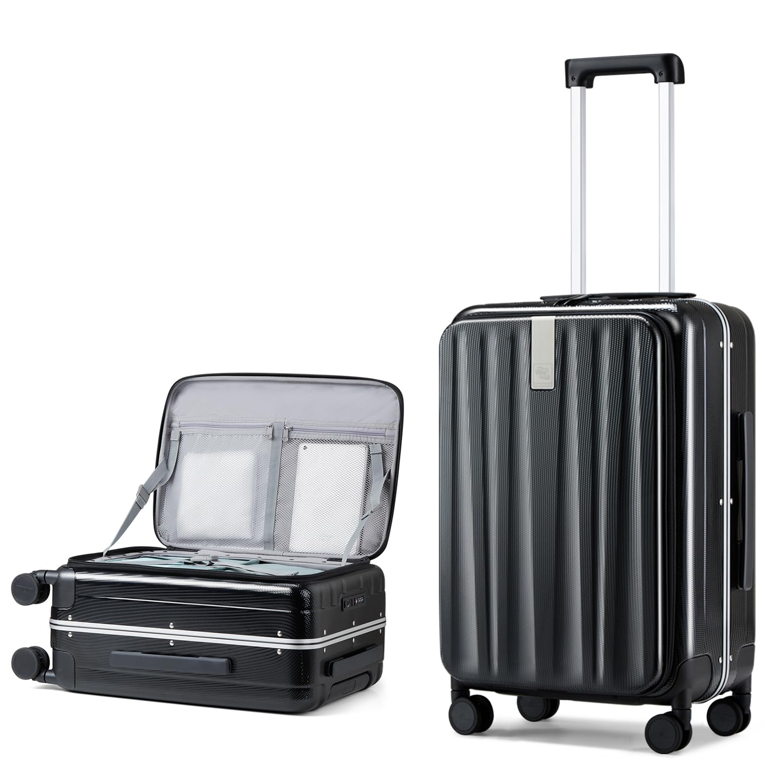 Hanke Handgepäck Koffer PC Hartschalenkoffer mit 360° Spinner Rädern Frontöffnung Reisekoffer
