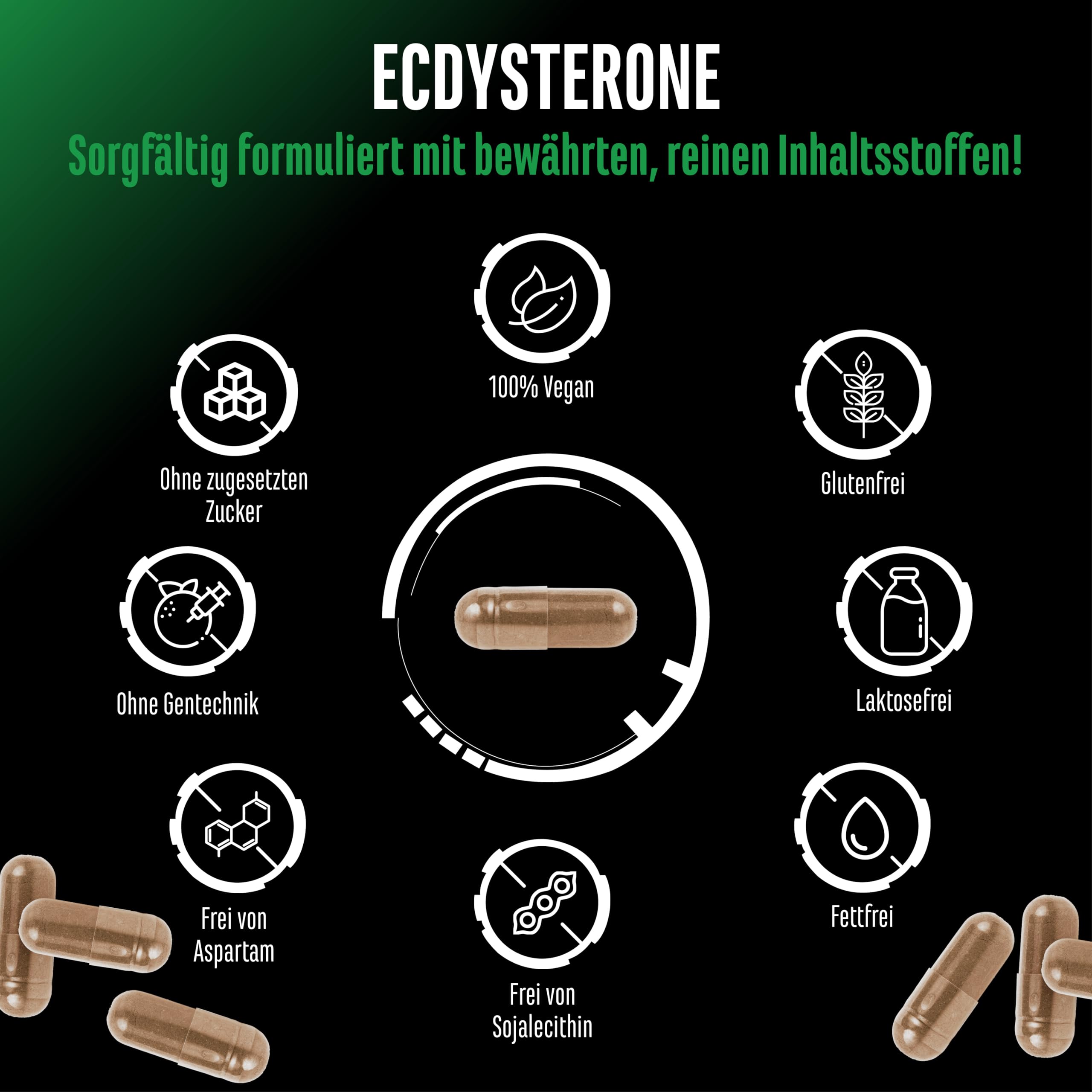 Ecdysteron Komplex - 760 mg pro Kapsel – Mit 90% Beta-Ecdysteron, L-Leucin & Piperin – Hochdosiert & in Premiumqualität - 60 vegane Kapseln