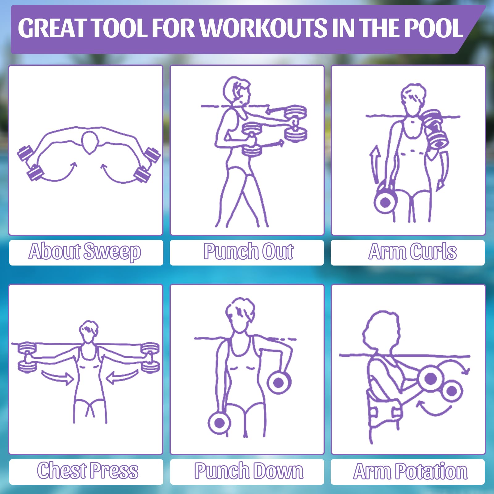 VAlinks Paquete de 2 mancuernas de ejercicio acuático, mancuernas de natación de espuma EVA de alta densidad para piscina, equipo de ejercicio acuático