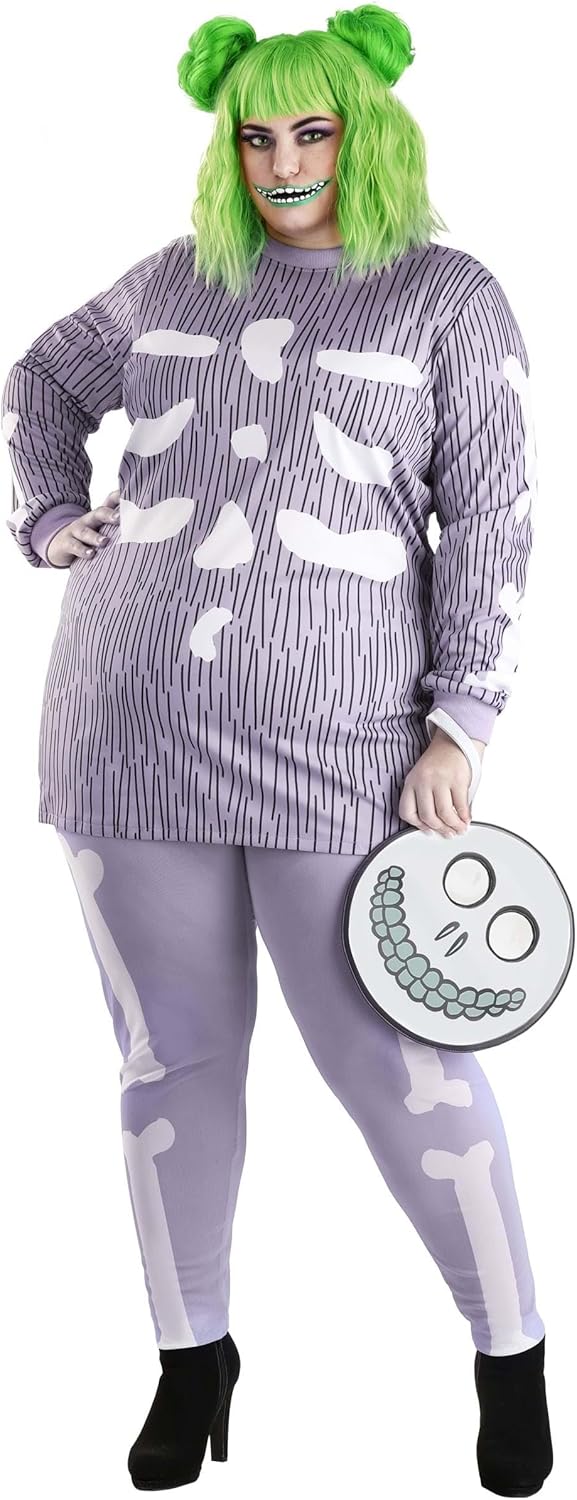 Disney Nightmare Before Christmas Barrel Plus Size Costume Dress for Women with Leggings & Wristlet Accessory