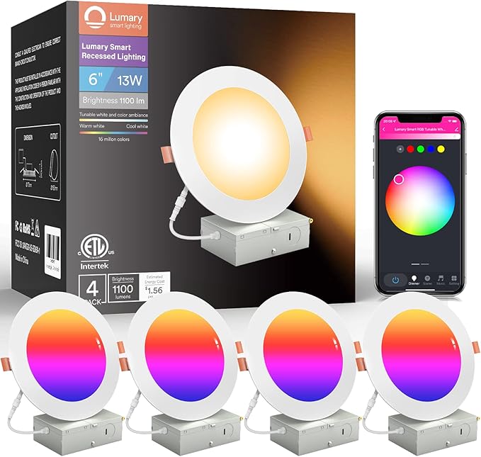 Lumary 4 Pack 6 Inch Smart LED Recessed Slim Pot Lights with Jumciton
