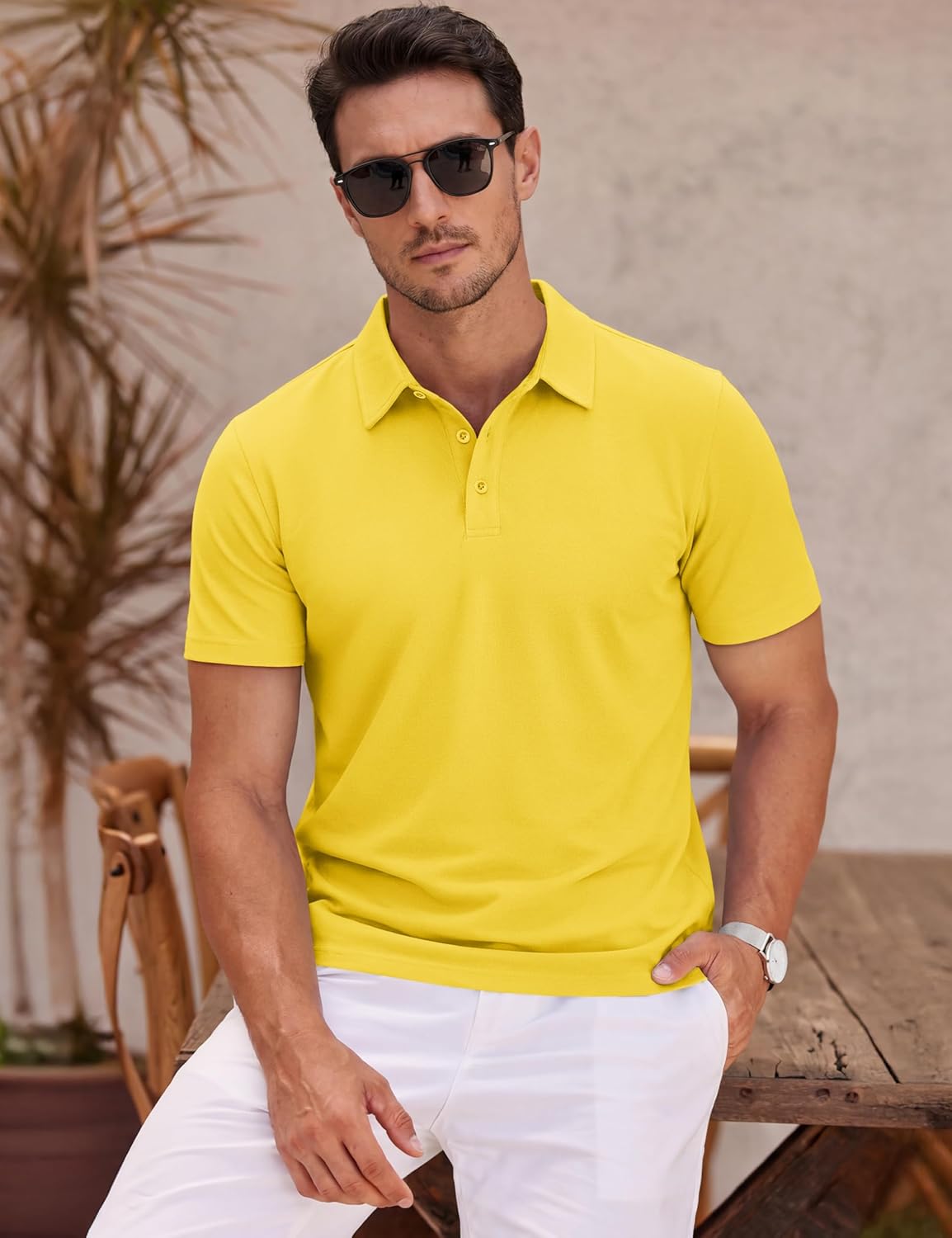 MAGNIVIT Men's Polo Shirt Short Sleeve 3 Button Cotton Pique Casual T-Shirts Moisture Wicking Performance Work Golf Tee - Image 4