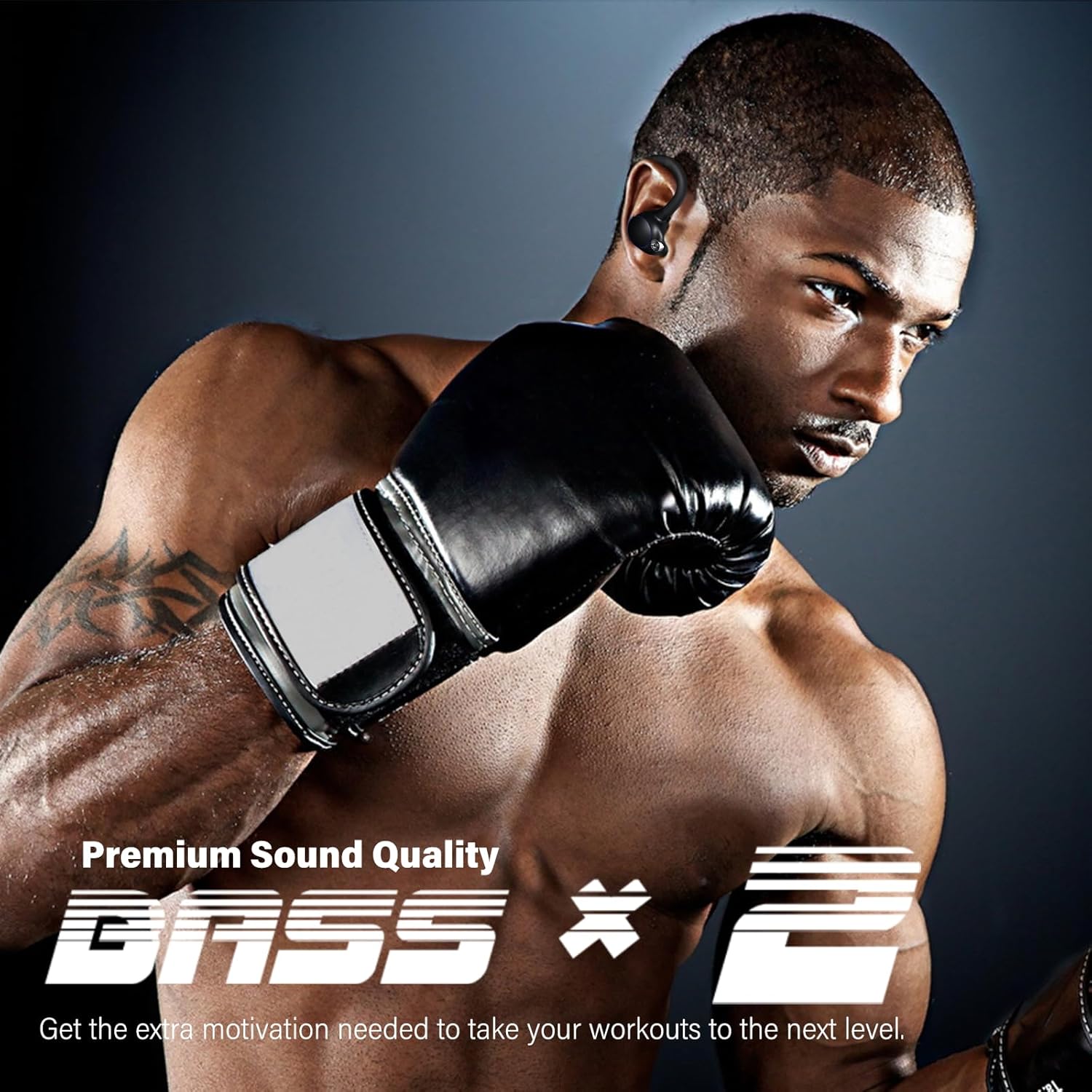 wireless earbuds workout earbud over ear running headphones with ear hooks 60Hrs playtime LED power display, IPX7 waterproof earbuds for android 13MM bass premium sound gym headphones (Black)