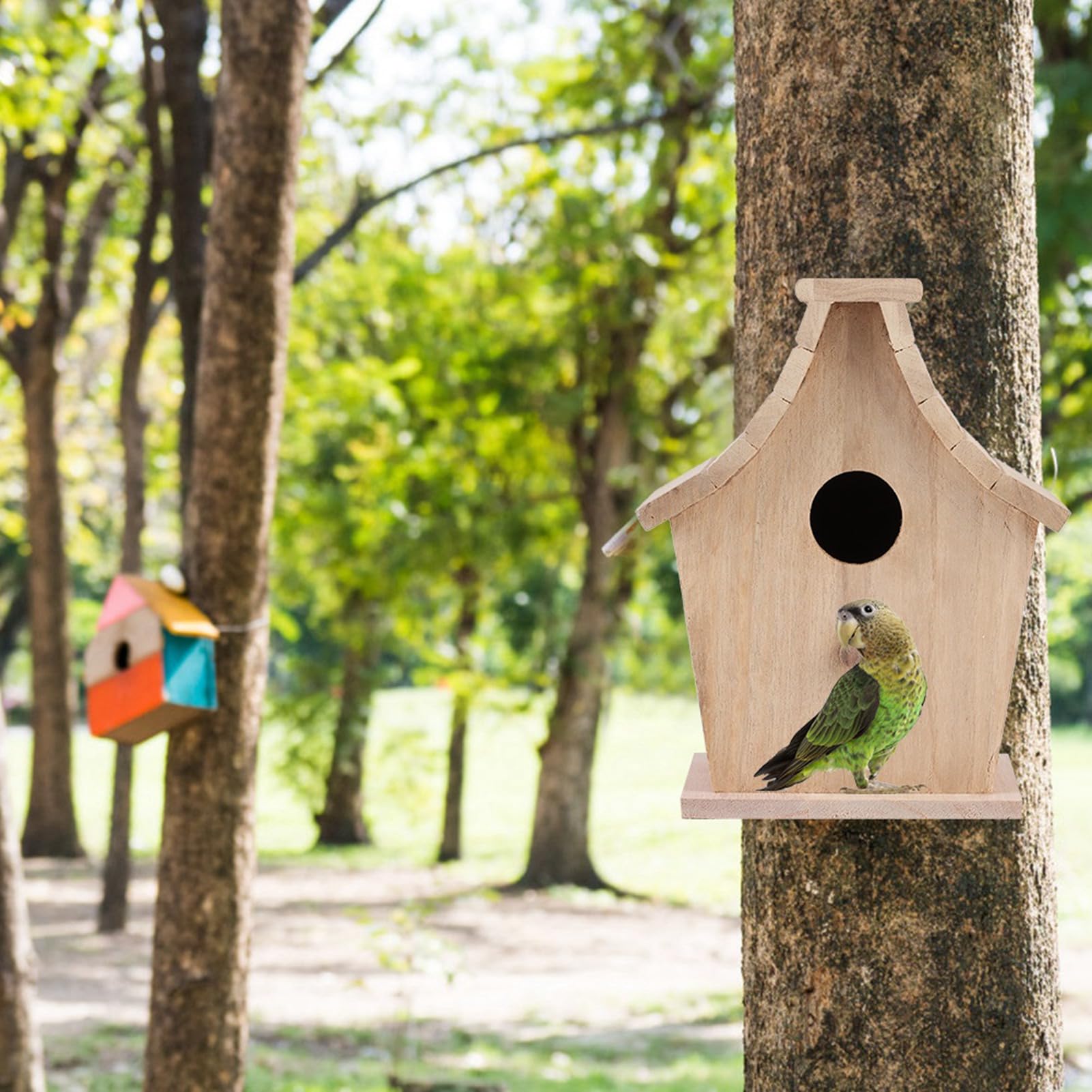 Nichoir à Oiseaux En Bois Naturel - Imperméable - 30x12,5x12,5 Cm - Décoration Jardin, Balcon - Entrée 3,8 Cm