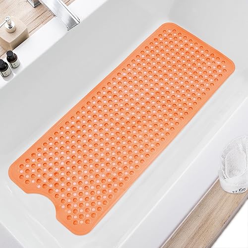 Vista 10 de Alfombra para bañera y ducha, antideslizante de 40 x 16 pulgadas, tamaño extragrande y lavable a máquina, con orificios de drenaje y ventosas